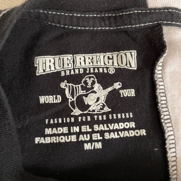 True Religion Half Split Logo Graphic Tee Mens Medium Urban Street Preppy Shirt - Picture 7 of 11